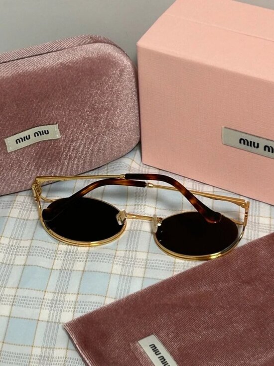 Miu Miu Oval Gold Frame Sunglasses main image 7